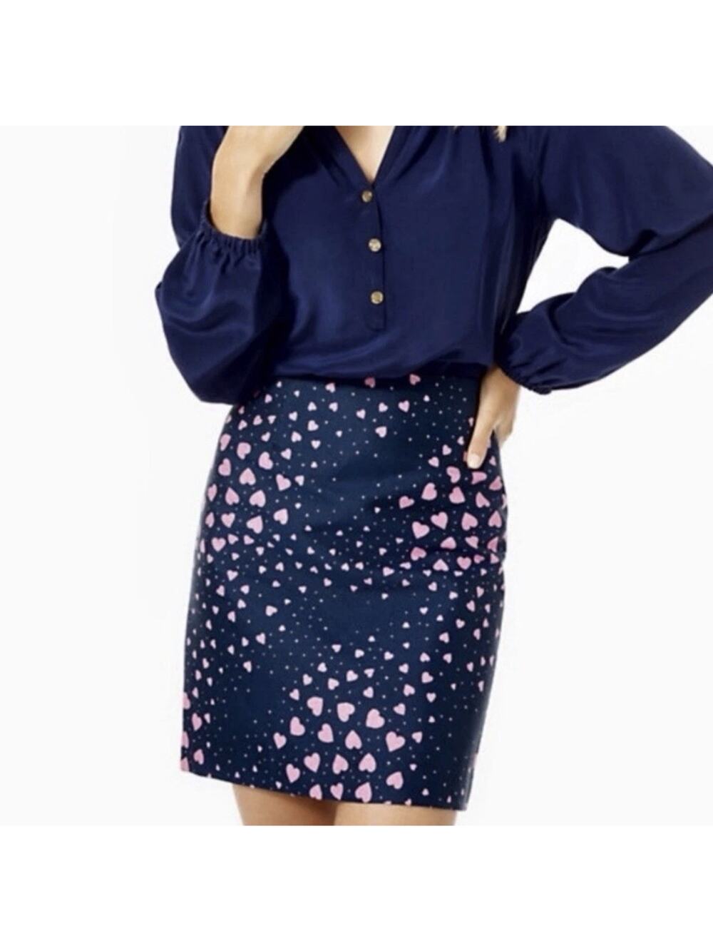 Lilly Pulitzer Adler Skirt in True Navy w/ Pink Heart Jacquard Size 4 Mini